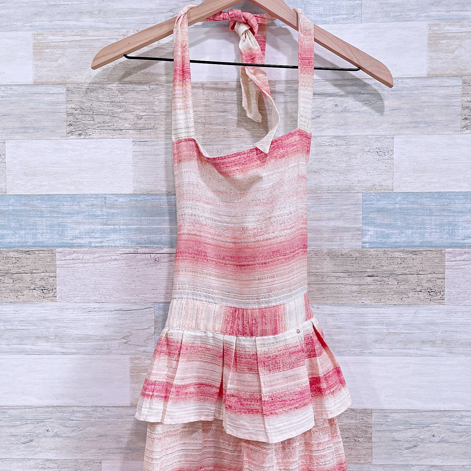Anthropologie Anthropologie Ruffle Striped Apron Pink Womens One Size OS Size ONE SIZE - 2 Thumbnail