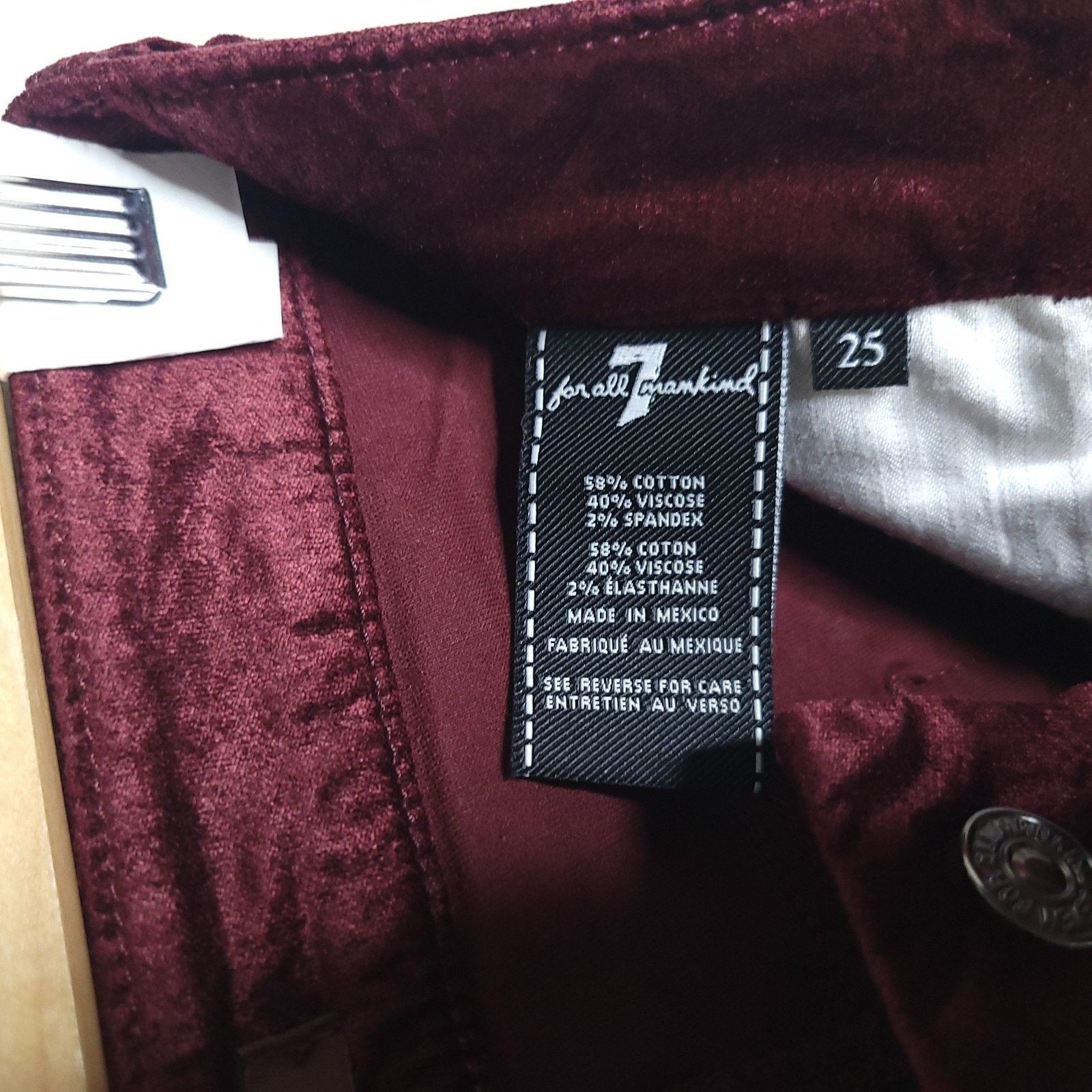 7 For All Mankind 7 For All Mankind Velvet Skinny Jeans Size 25 in Wine Size 25" / US 0 / IT 36 - 6 Thumbnail