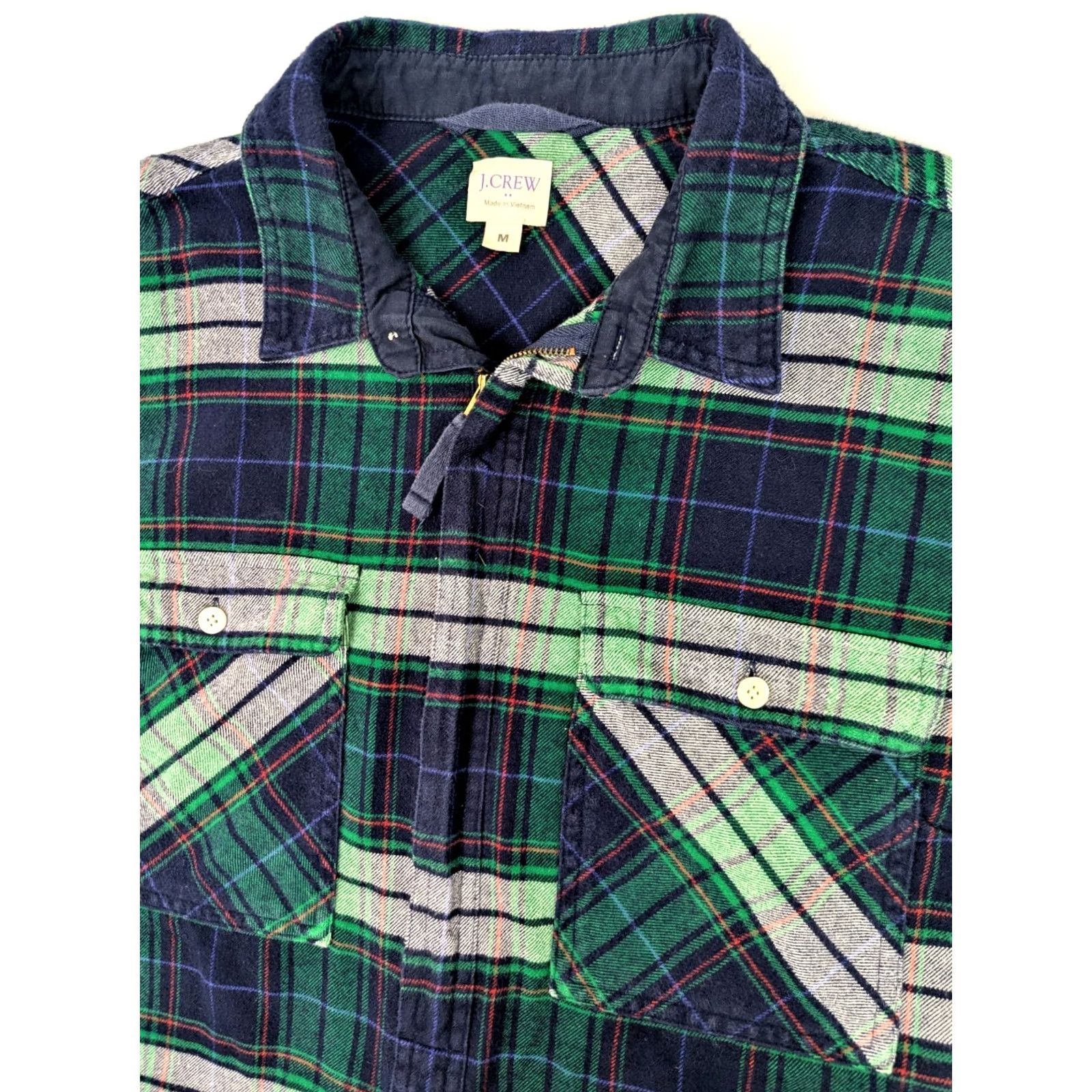 J.Crew J.CREW Half Zip Flannel Shirt Men M Green Plaid Tartan Long Sleeve EUC Size US M / EU 48-50 / 2 - 2 Thumbnail