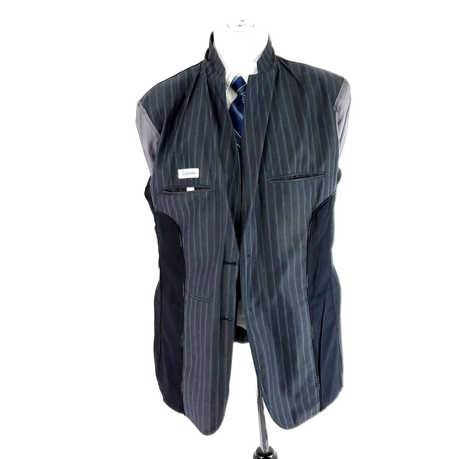 Calvin Klein Calvin Klein Cotton 2 Button Suit Jacket 42R Gray Striped XL Size 42R - 9 Thumbnail