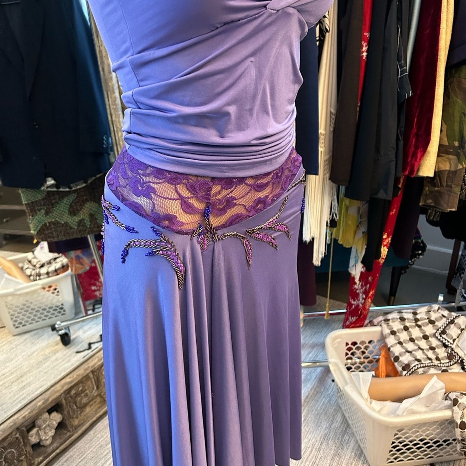 Designer Purple women medium Tango halter beaded lace waisted skirt Size S / US 4 / IT 40 - 2 Thumbnail