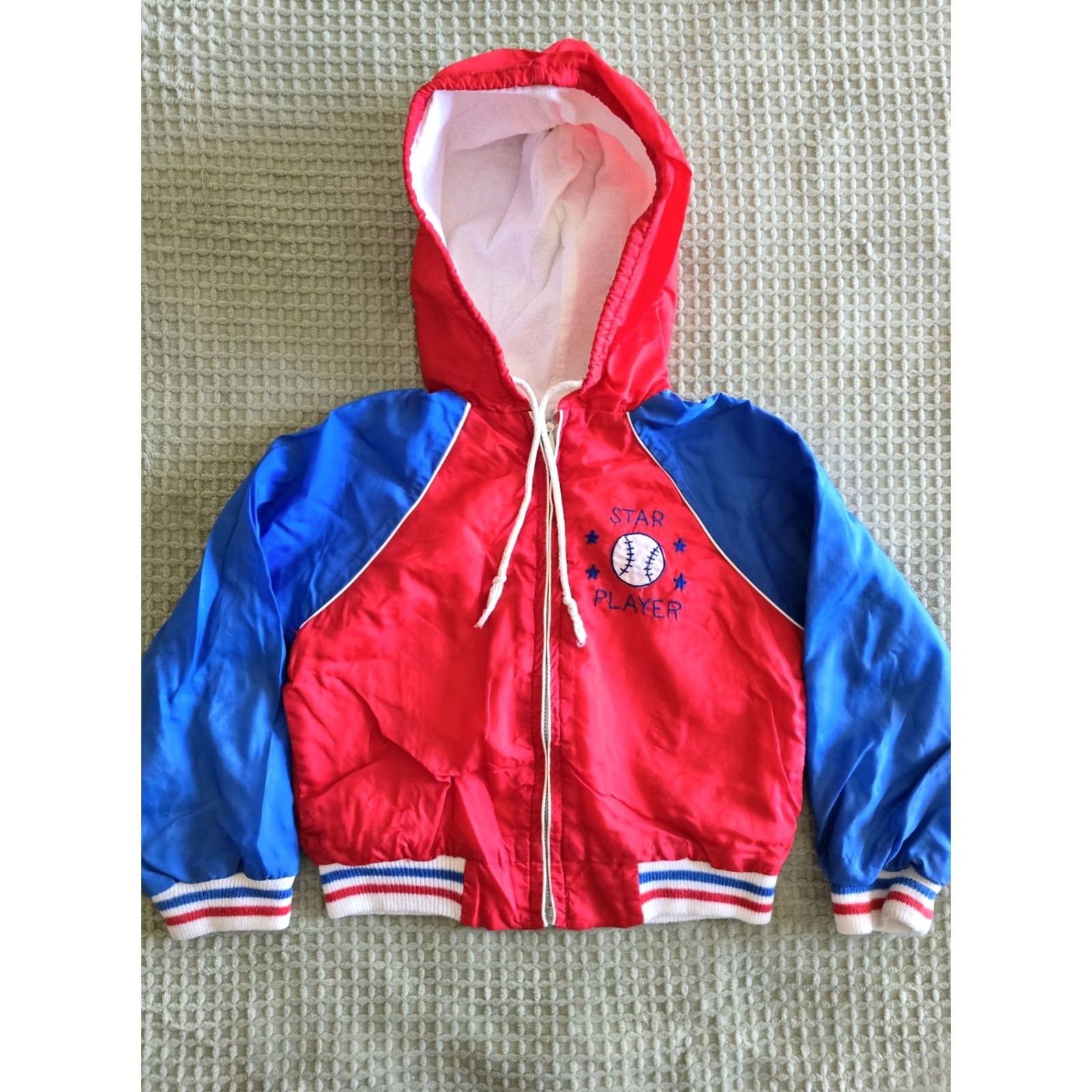 Vintage VINTAGE 80s Baseball Spring Jacket Boys 4T Hooded Full Zip Star Player Blue Sports 1980s Mens? Size US S / EU 44-46 / 1 - 4 Thumbnail