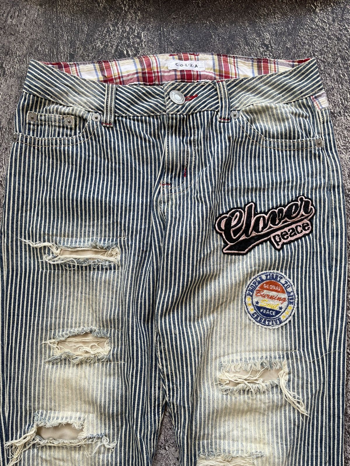 Japanese Brand Y2k Colza patchwork hickory bootcut jeans Size US 30 / EU 46 - 4 Thumbnail