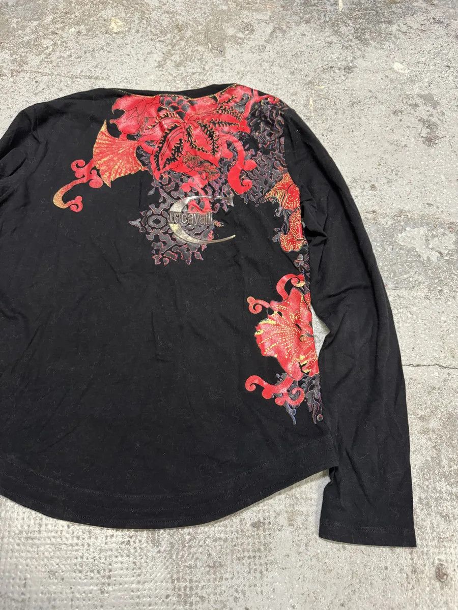 Just Cavalli 2000s Cavalli Floral V Neck Black Longsleeves Size S / US 4 / IT 40 - 4 Thumbnail