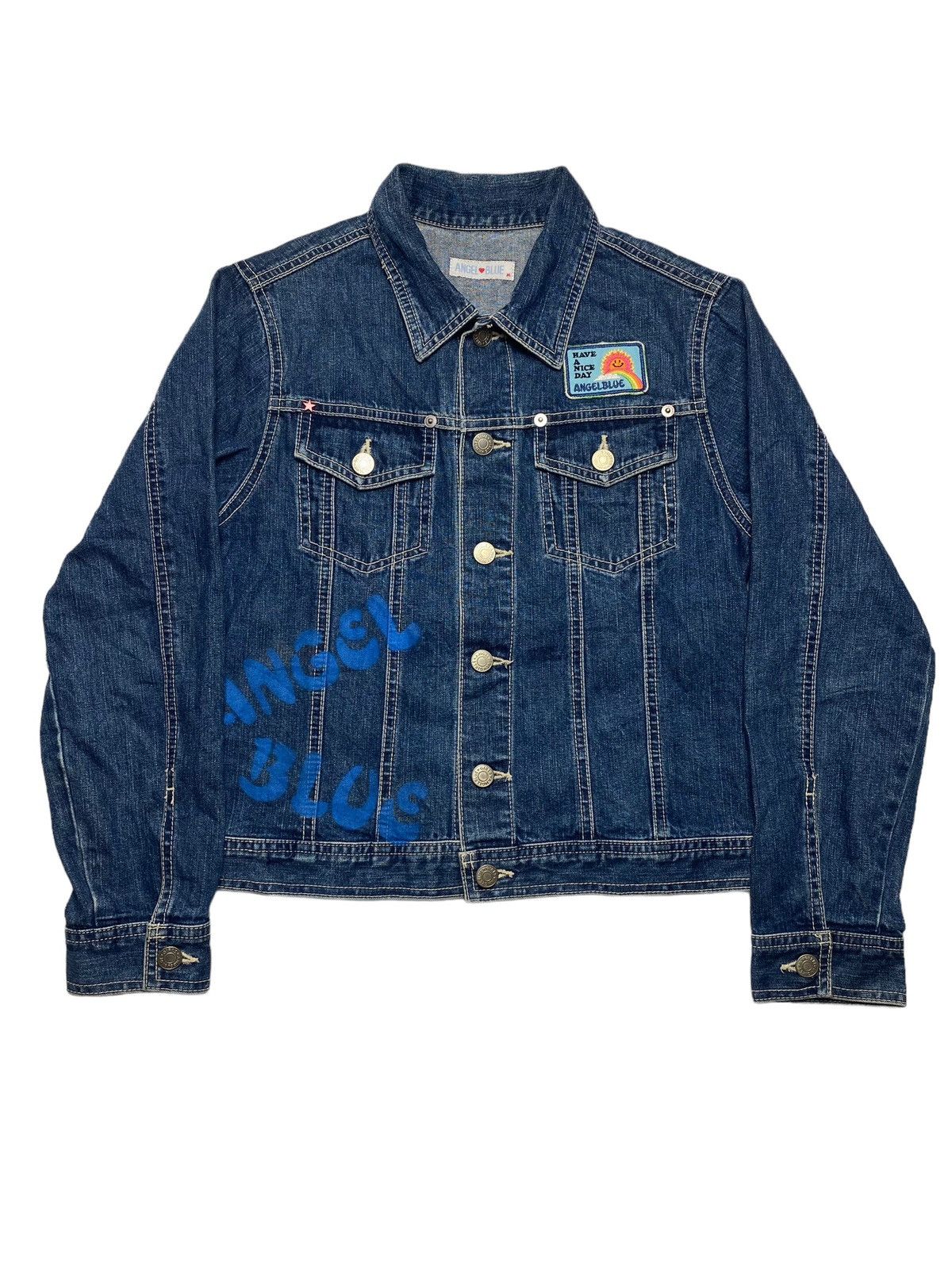 Angel Blue 2000s Angel Blue - Printed Spray Apple Denim Jacket Size M / US 6-8 / IT 42-44 - 2 Thumbnail