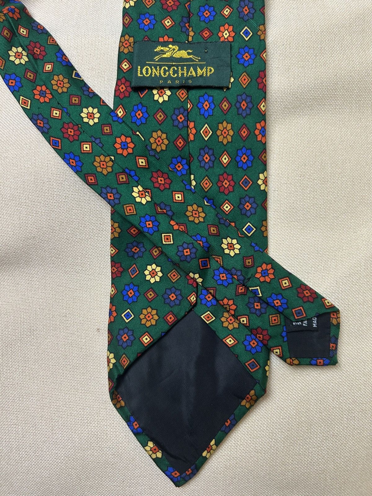 Longchamp Longchamp dark green floral geometric silk tie Size ONE SIZE - 3 Thumbnail