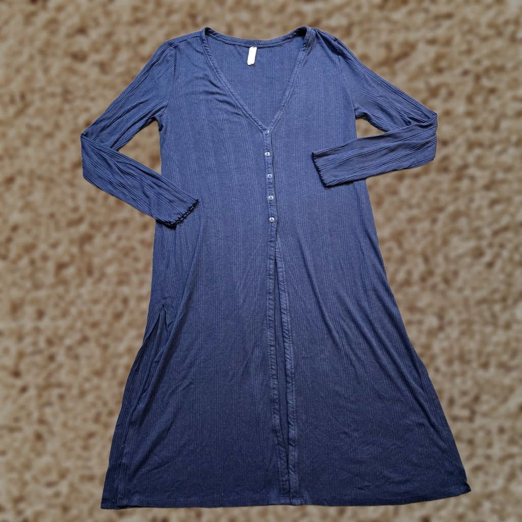 Vintage Daily Practice Cardigan Womens M Blue Ribbed Duster Long Button Casual Sweater Cardigan Womens Dressy Knit Clothing Menus? Size M / US 6-8 / IT 42-44 - 1 Thumbnail