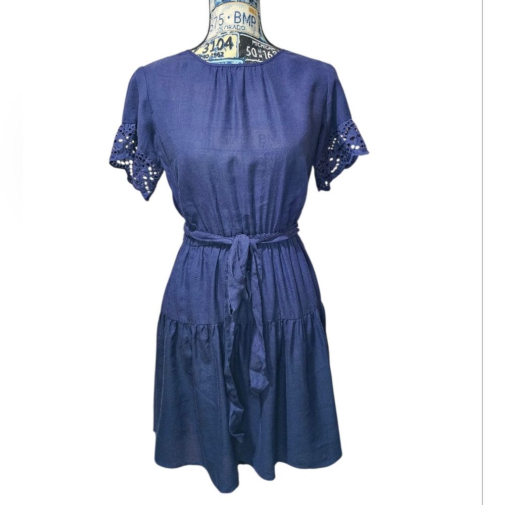 Michael Kors Michael Kors Navy Blue Tiered Eyelet Short Sleeve Dress XS Size XS / US 0-2 / IT 36-38 - 1 Thumbnail