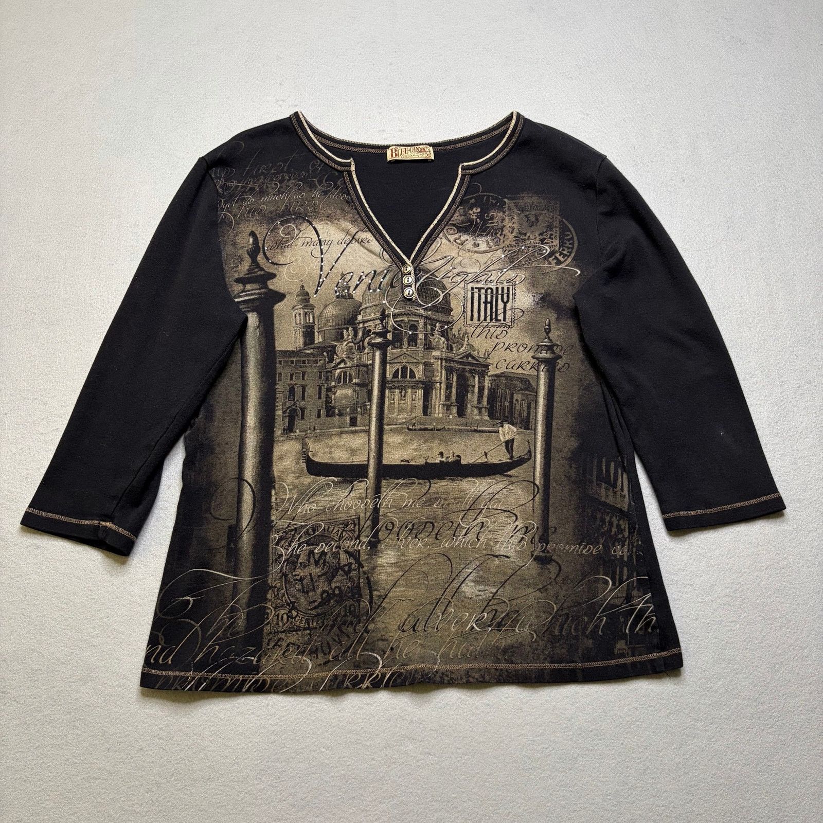 Vintage Blue Canyon Venice Italy Graphic Top Women’s XL Brown 3/4 Size XL / US 12-14 / IT 48-50 - 1 Thumbnail