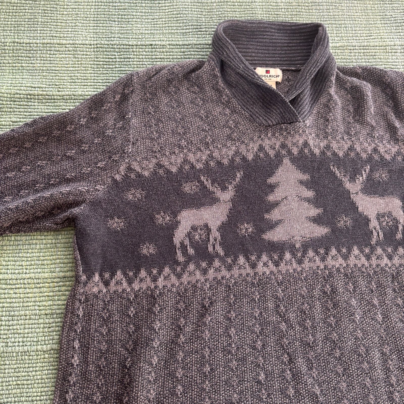Vintage × Woolrich Woolen Mills Vintage 2000s Woolrich gray nature knit shawl collar sweater Size XXL / US 16-18 / IT 52-54 - 4 Thumbnail