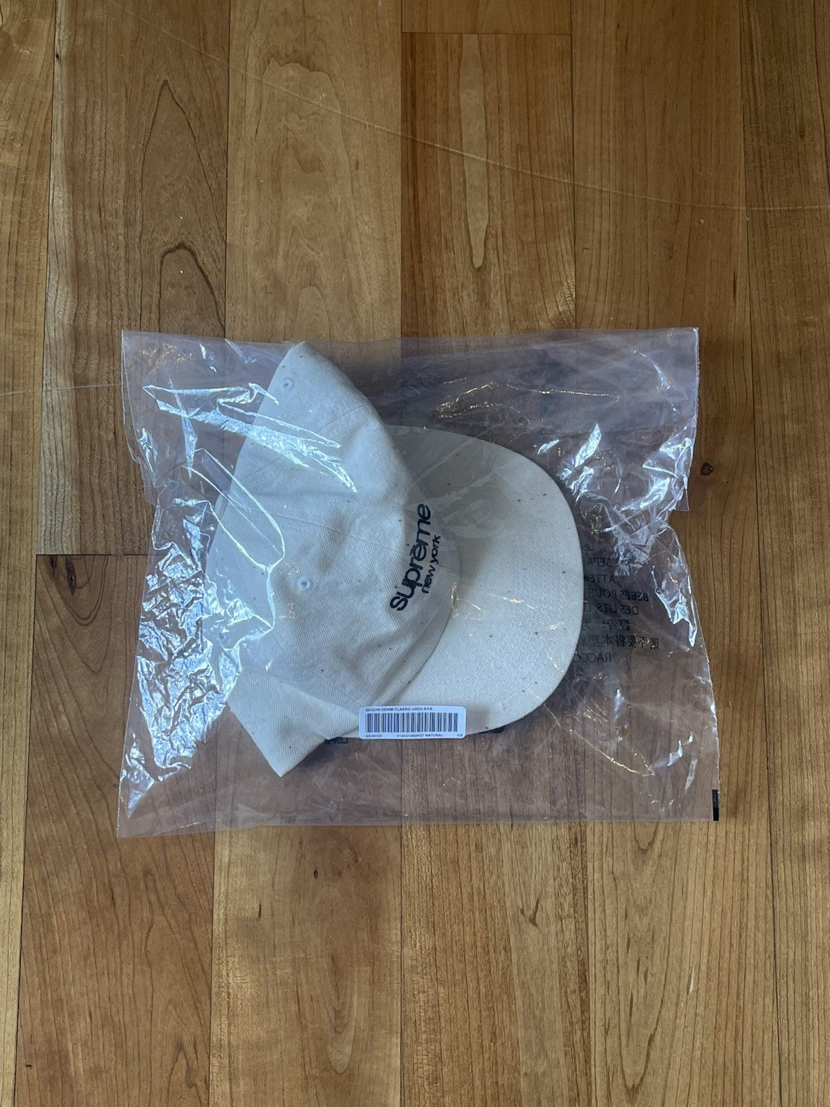 Supreme Supreme Sequin Denim Classic Logo 6 Panel Hat Natural SS26