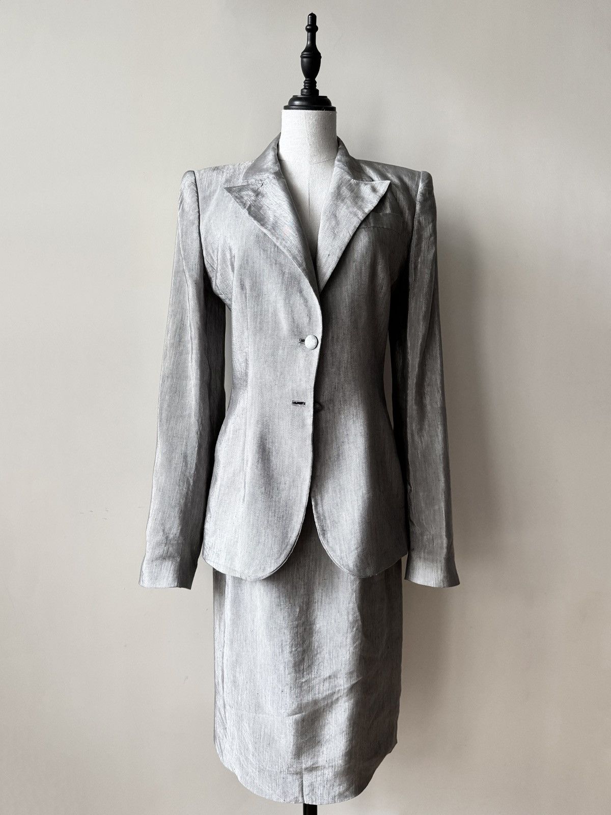 Alexander McQueen Alexander McQueen SS99 Silver Blazer & Skirt Suit Size L / US 10 / IT 46 - 1 Thumbnail