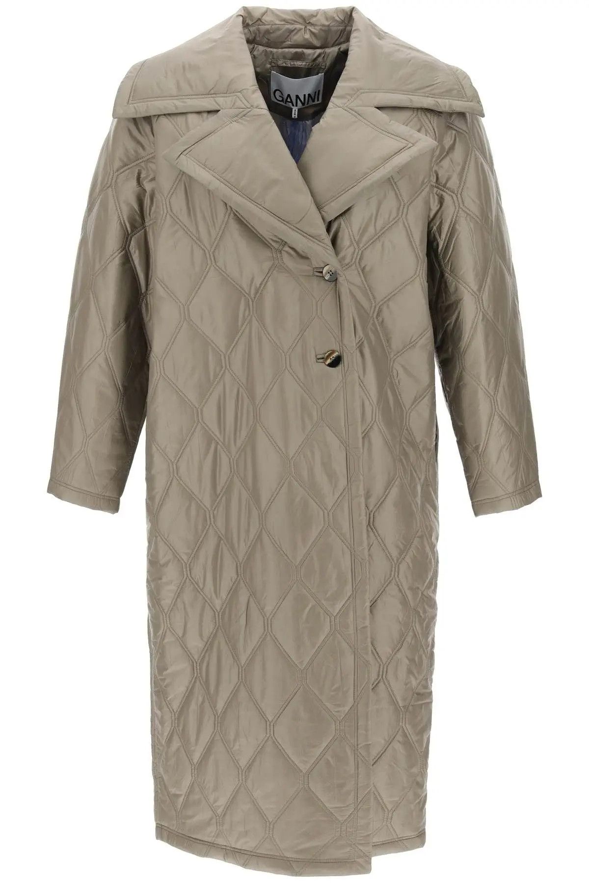 image of Ganni O1S22I1N1223 Quilted Oversized Coat In Khaki, Women's (Size XS)