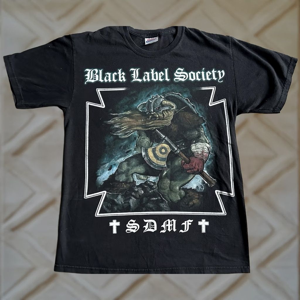 Vintage VINTAGE Black Label Society Men’s T-Shirt Viking Graphic “SDMF” 90s Black M Mens Short Sleeve Solid Size US M / EU 48-50 / 2 - 1 Thumbnail