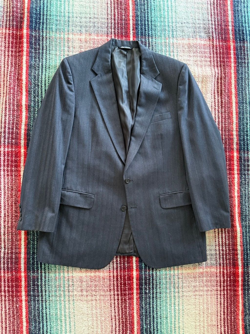 Burberry 80s Burberry Navy Pinstripe Blazer 46/XL Size 46R - 1 Thumbnail