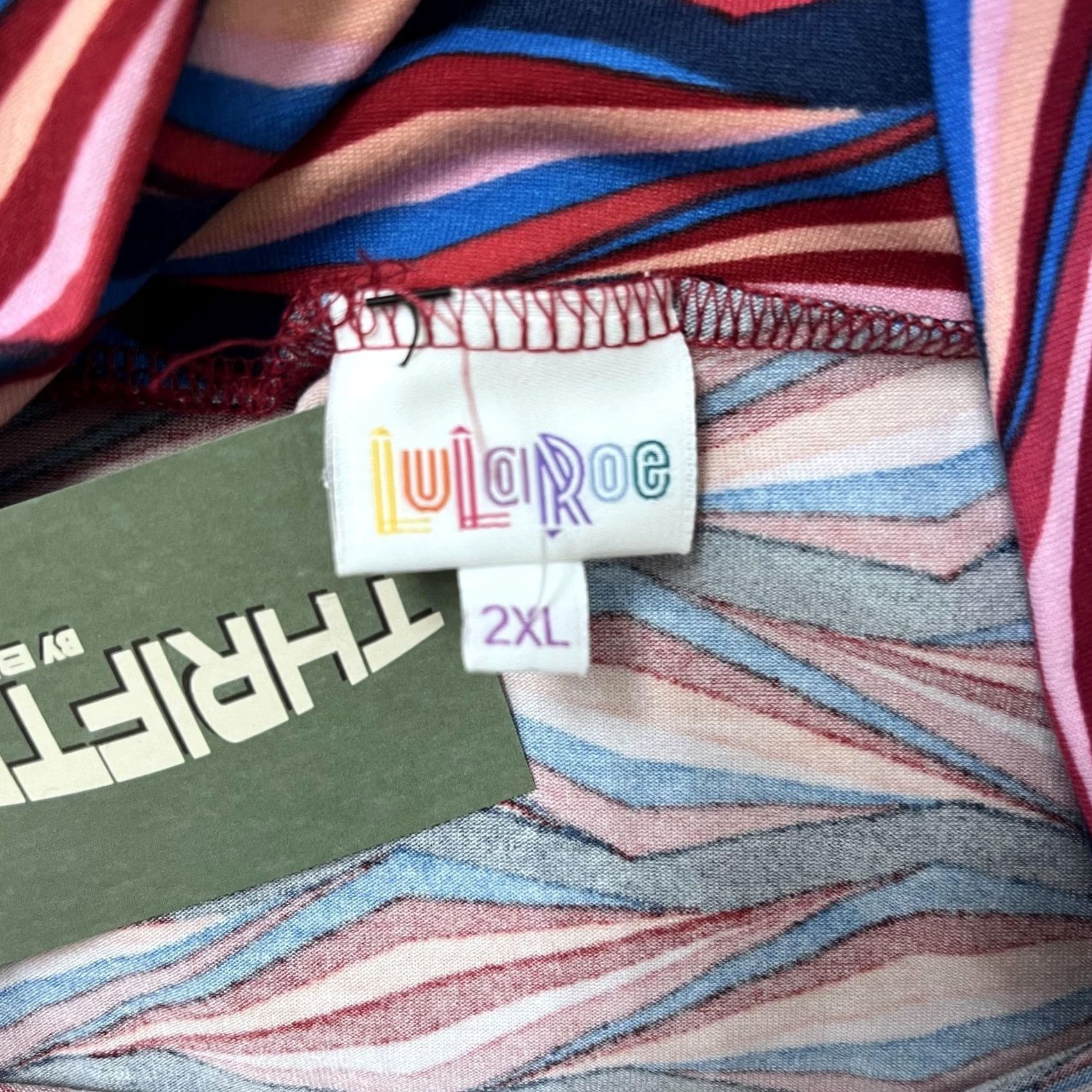 Vintage VINTAGE Lularoe Skirt Womens 2XL Pink Blue Geometric Stretch Flare Pull On Midi Boho Size 40" / US 18 - 2 Thumbnail