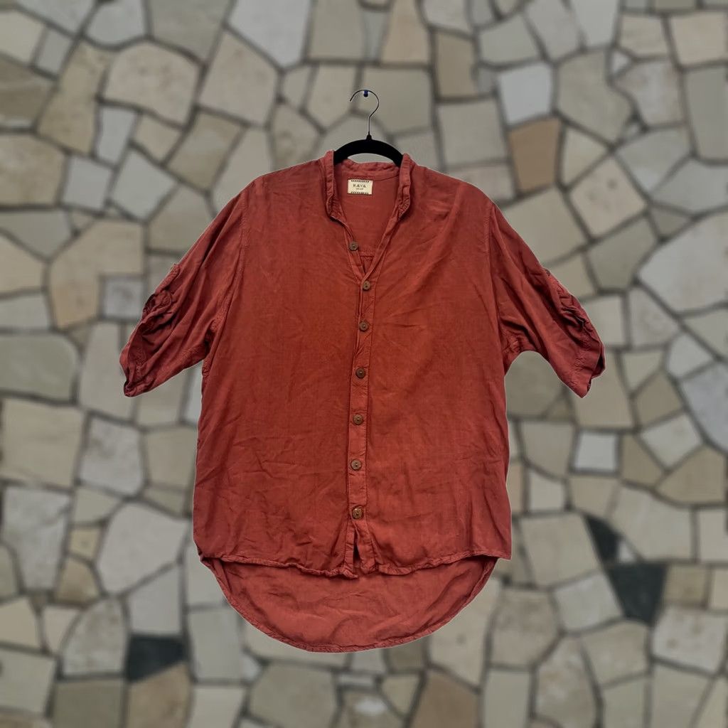 Rusty Kaya Wear Button-Up Tunic Shirt In Rust Color 3/4 Sleeve L Women Blouse Casual Summer Spring Fall Womens Like New Size L / US 10 / IT 46 - 1 Thumbnail