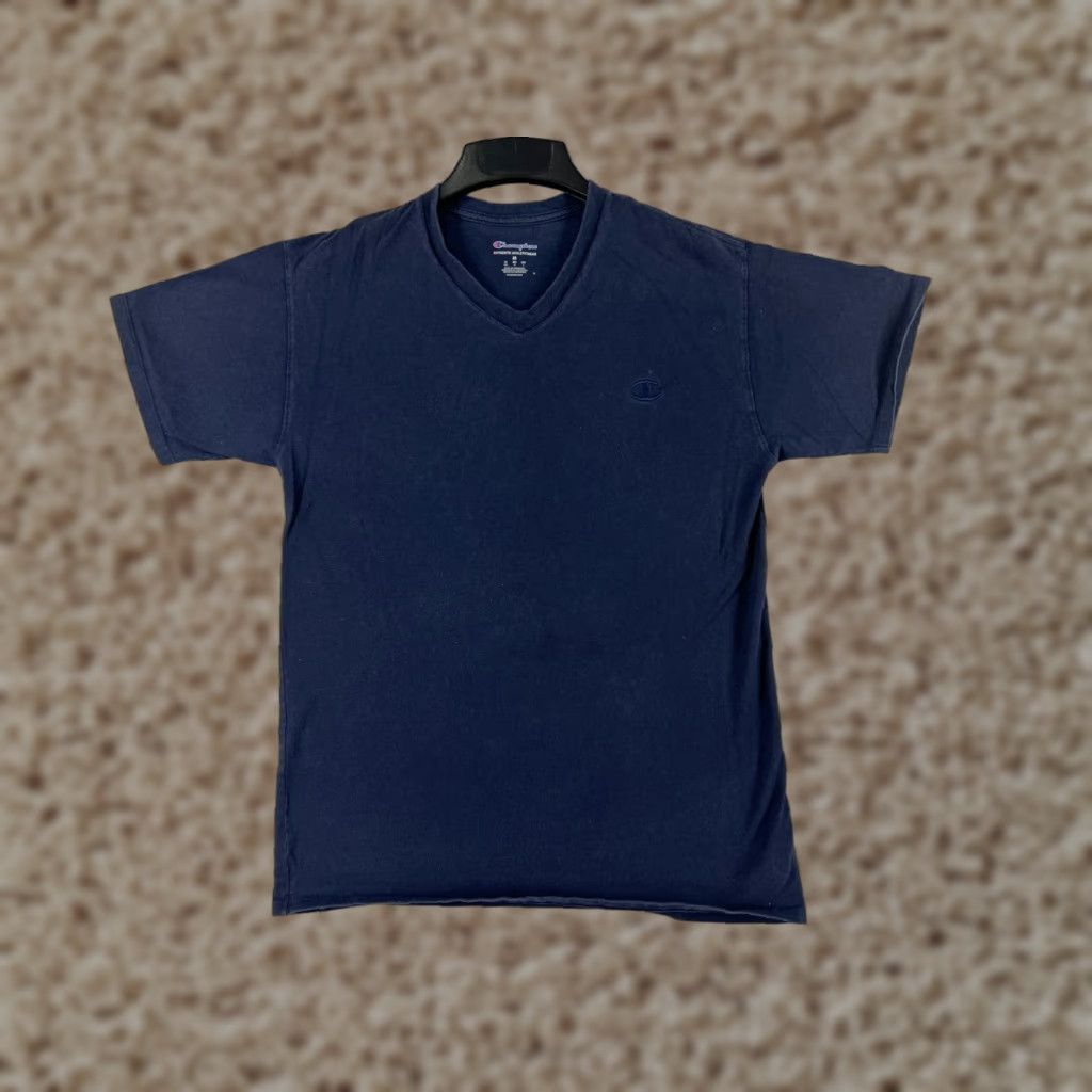 Champion Champion Shirt Men M Blue Embroidered Logo Short Sleeve V-Neck Cotton Jersey - Athletic Fit, - 90s/Logo/Sports Theme - Mens Size US M / EU 48-50 / 2 - 1 Thumbnail