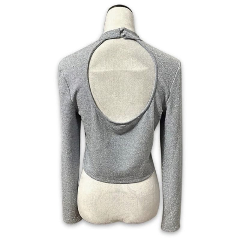 Other Elodie Crop Top Mock Neck Cutout Detail Shiny Gray/Silver XL Size XL / US 12-14 / IT 48-50 - 4 Thumbnail