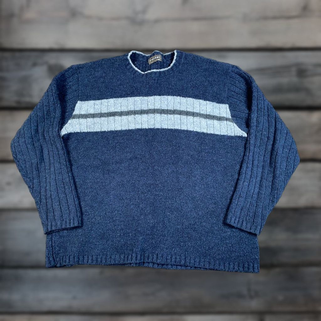 Vintage VTG 90s Preppy Striped Pattern Sweater Adult 2XL Dark Blue Chunky Knit Skater Size US XXL / EU 58 / 5 - 1 Thumbnail