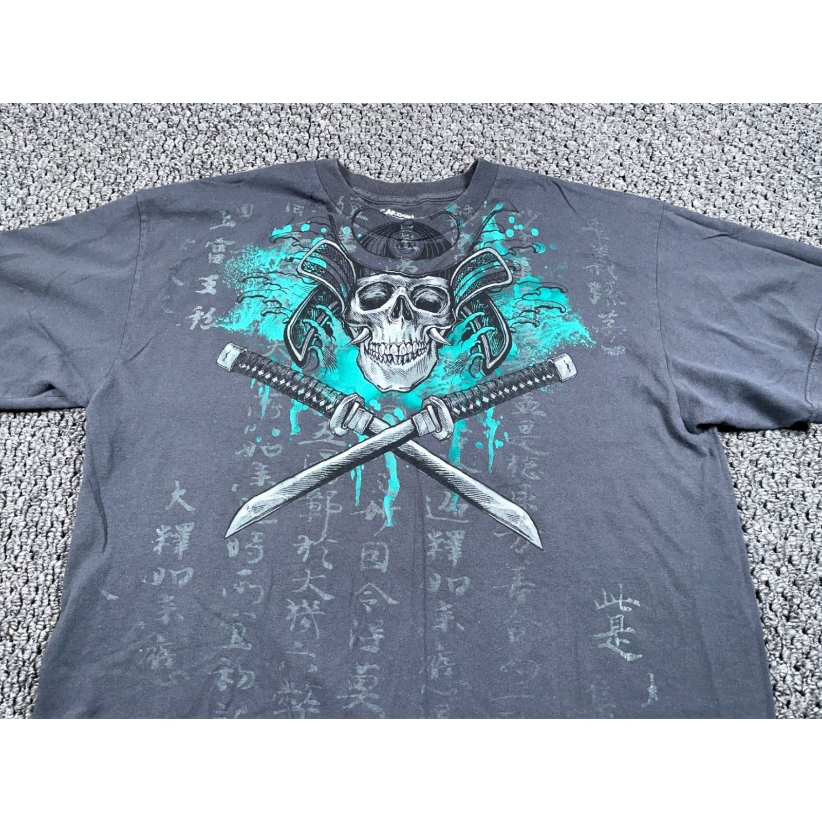 Carbon VINTAGE Carbon Skull Sword Print T-Shirt Adult XL Dark Gray Retro Grunge Mens Size US XL / EU 56 / 4 - 7 Thumbnail