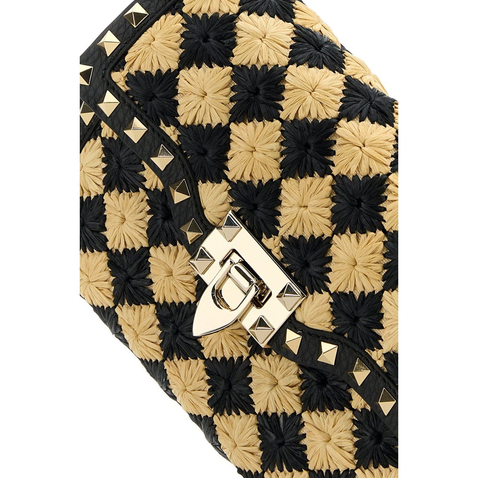 Valentino VALENTINO GARAVANI Rockstud Spike Black Yellow Raffia Should Size ONE SIZE - 4 Thumbnail