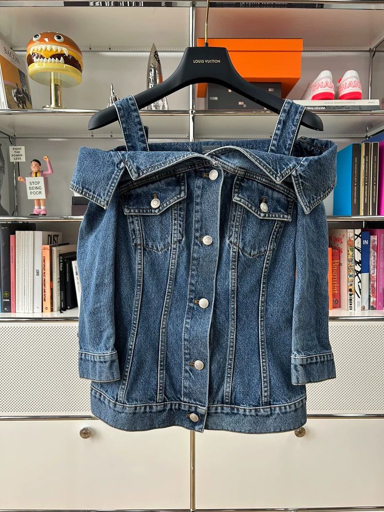 Alexander McQueen Alexander Mcqueen Blue denim strap off-the-shoulder top Size XS / US 0-2 / IT 36-38 - 1 Thumbnail