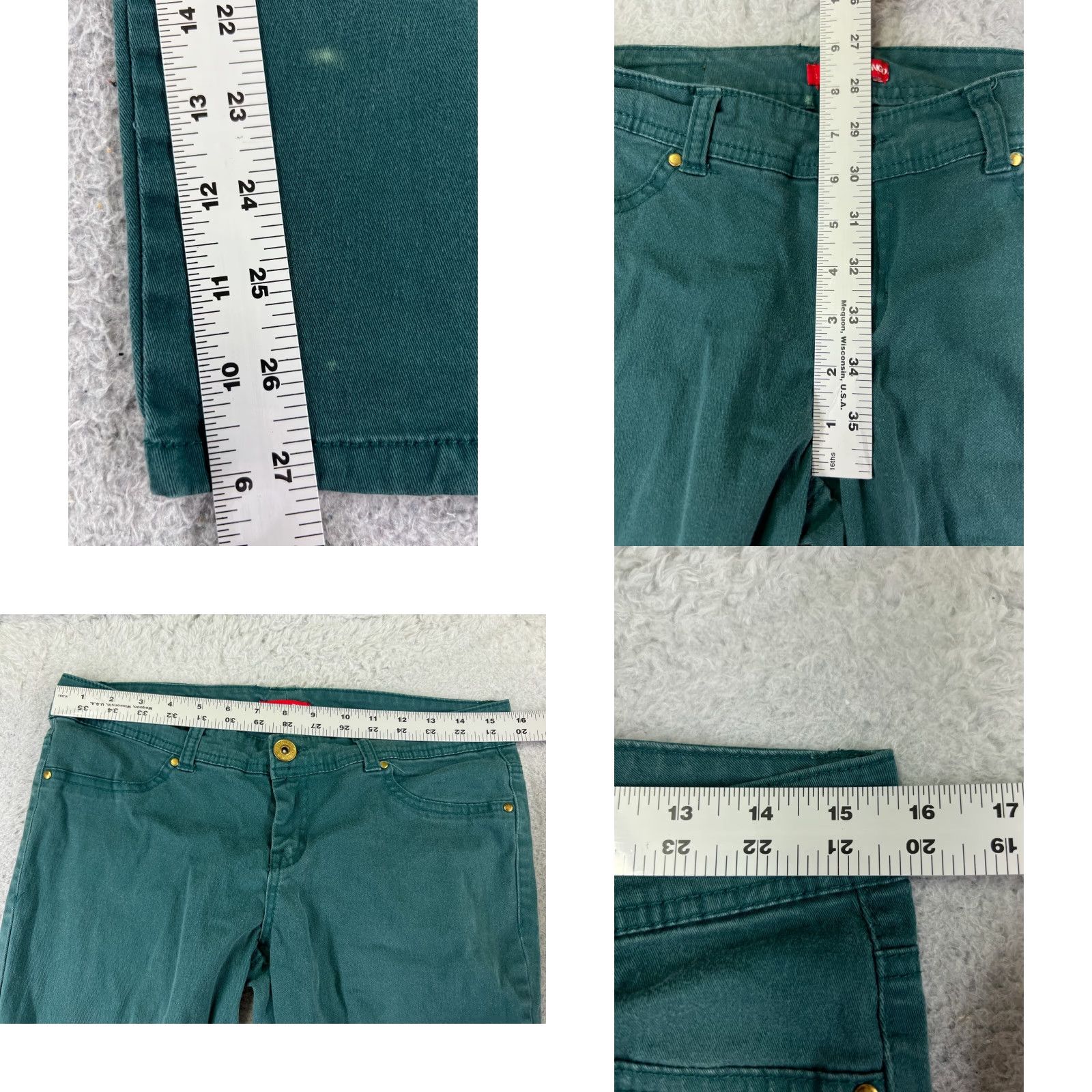 Vintage Bongo Jeans Jeans 29 Regular 29 Green Cotton Denim 5-Pocket Straight Rise Low Zip Fly Inseam 27 PantWomen 29x27 Size 29" - 8 Thumbnail