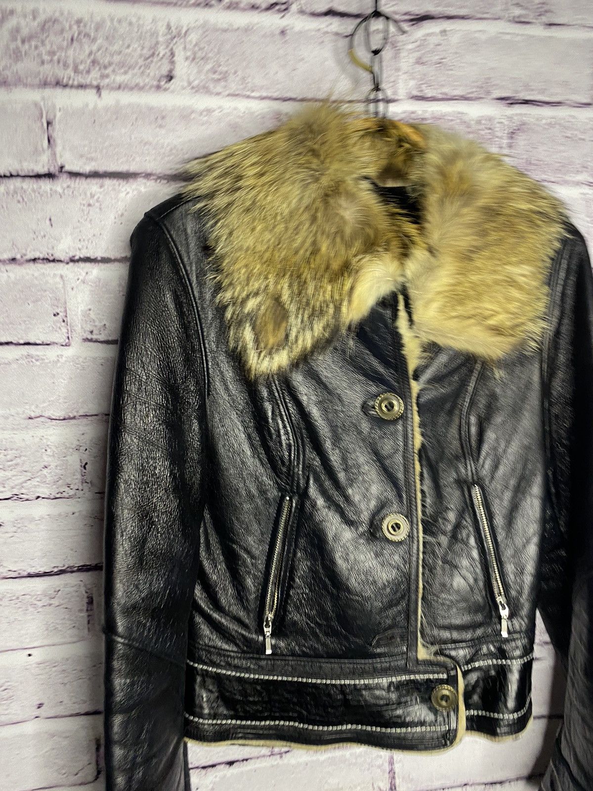 Other Vintage Avant Garde women's leather jacket with natural fur Size S / US 4 / IT 40 - 2 Thumbnail