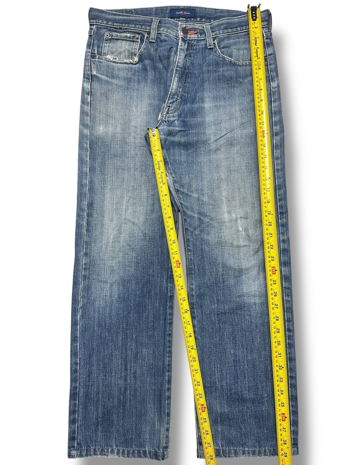 Vintage Cattle Horn Vintage Distressed Blue Denim Jeans Faded Wash Size US 33 - 19 Thumbnail