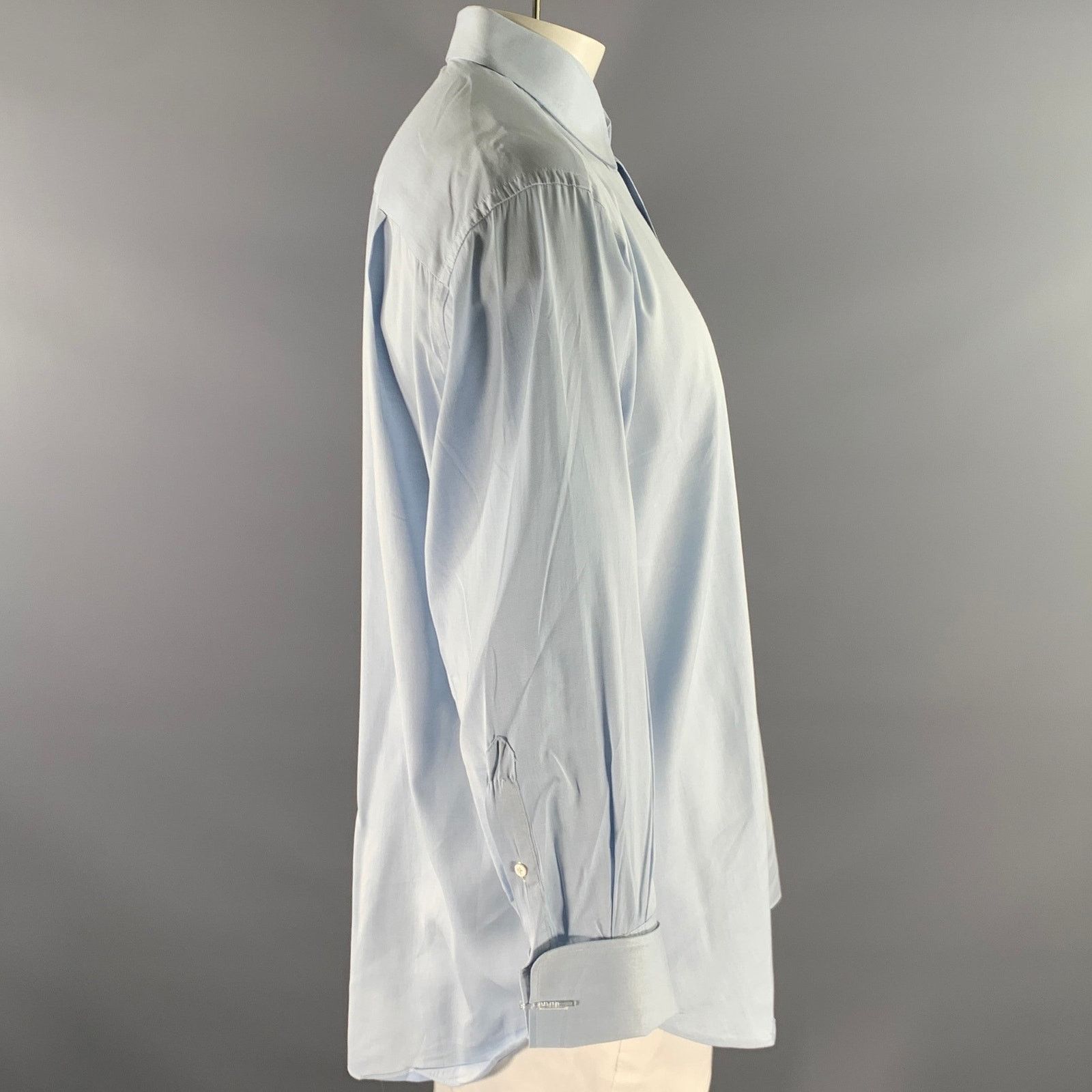 Ermenegildo Zegna ERMENEGILDO ZEGNA L Light Blue Heather Cotton LS Shirt Size 48R - 2 Thumbnail