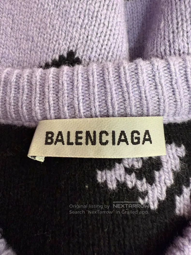 Balenciaga Balenciaga Purple Taro Logo Full Print Wool Knit Sweater Size US M / EU 48-50 / 2 - 3 Thumbnail