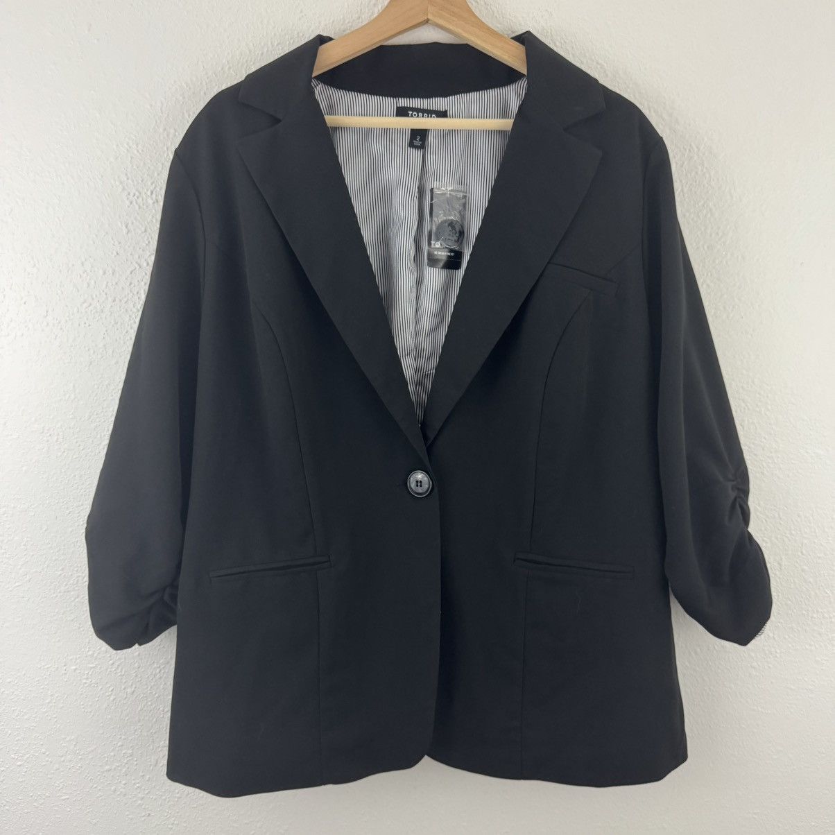 Torrid TORRID Black City Twill Classic Fit Plus Size Ruched Blazer Size XXL / US 16-18 / IT 52-54 - 5 Thumbnail
