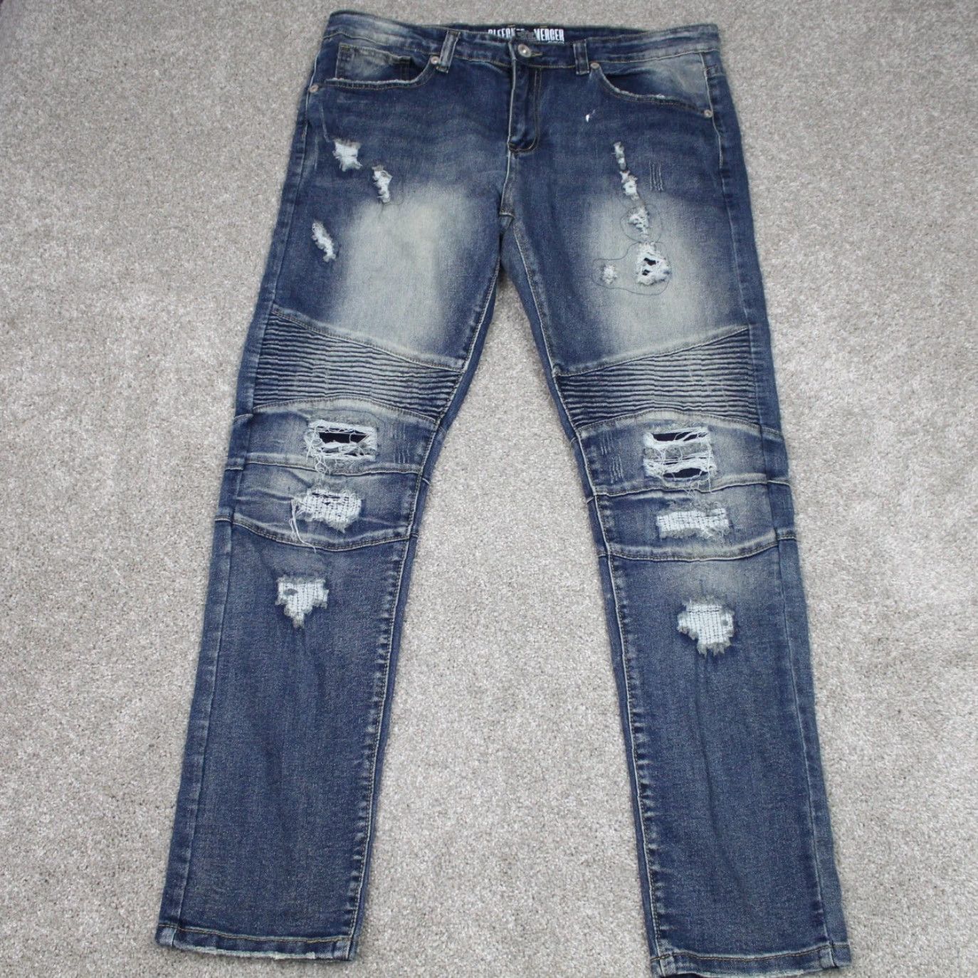 Vintage Bleecker & Mercer Jeans Men 34x32 Blue Slim Distressed Stretch Denim Straight Leg 5-Pocket Size US 34 / EU 50 - 2 Thumbnail