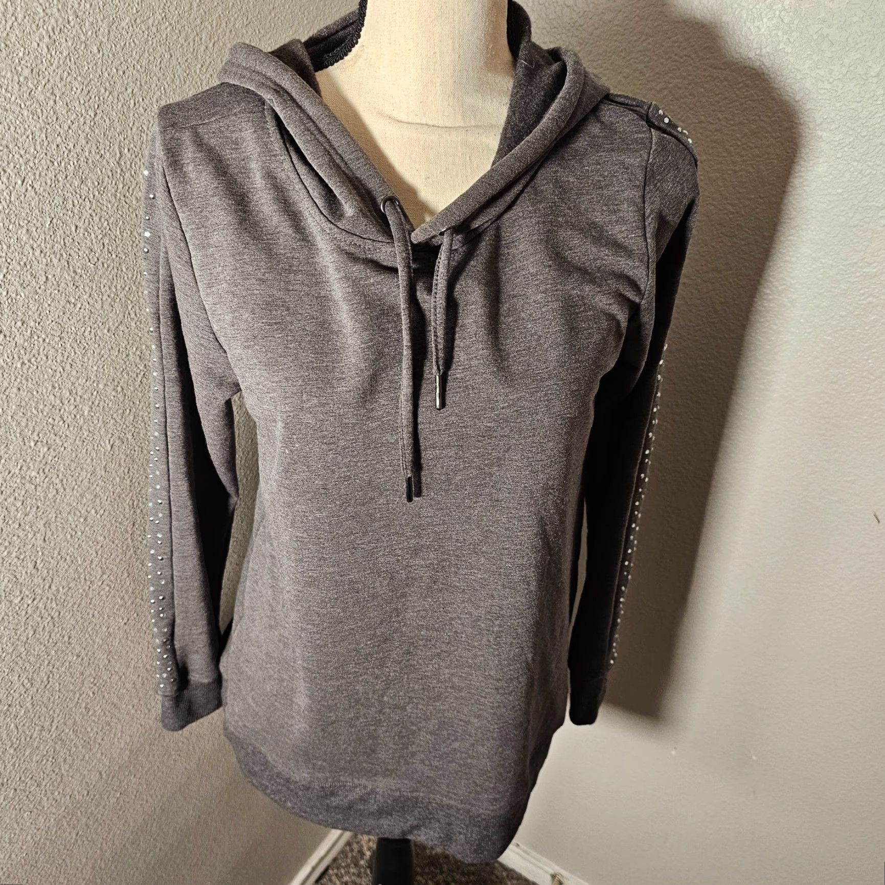 Vintage The Sweatshirt Project Hoodie Women’s Gray Jeweled Sleeves Size S Fleece V Neck Size S / US 4 / IT 40 - 2 Thumbnail