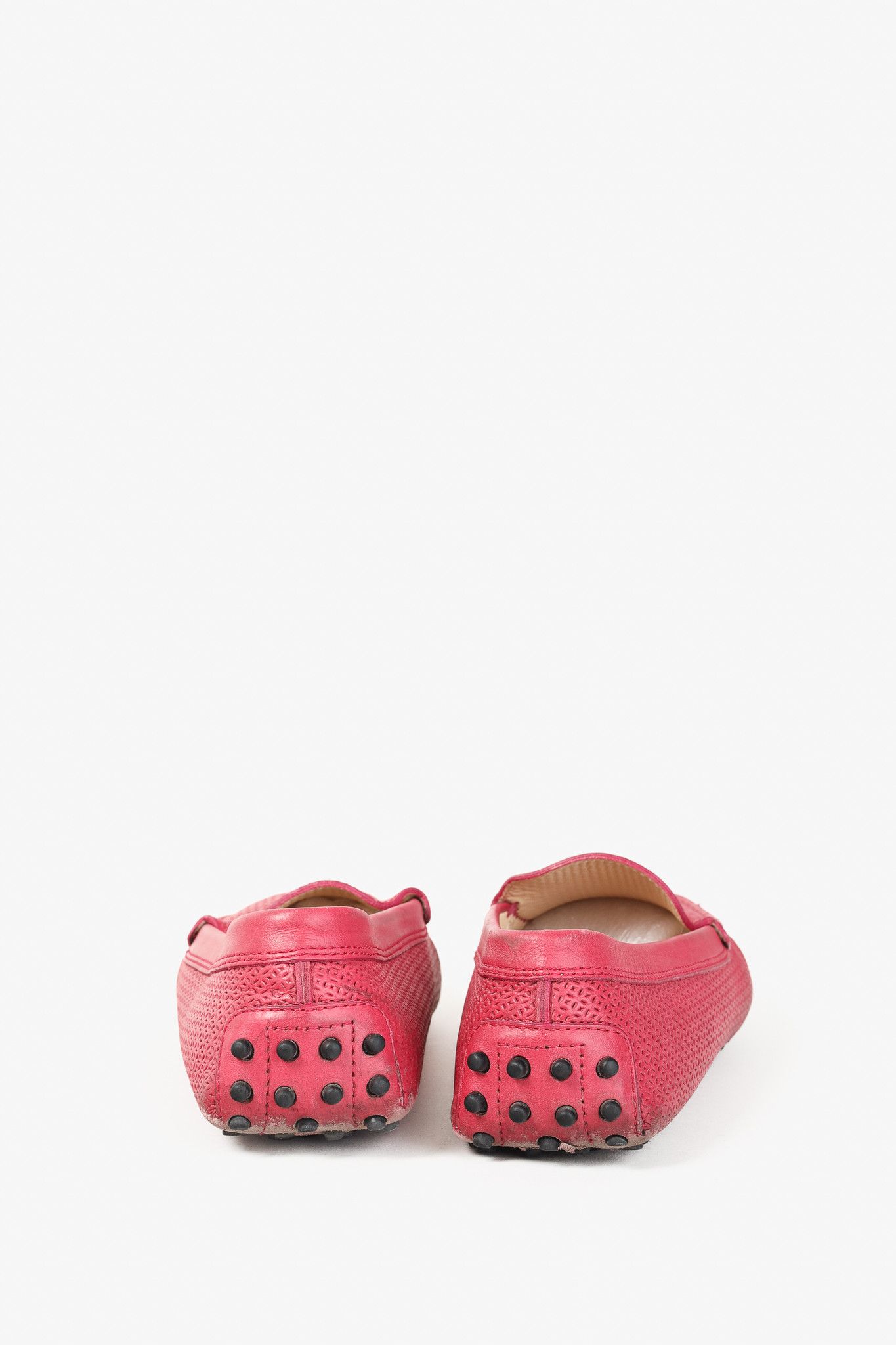 Tod's Tod's Pink Textured-Leather Gommino Driving Loafers Size US 7 / IT 37 - 9 Thumbnail