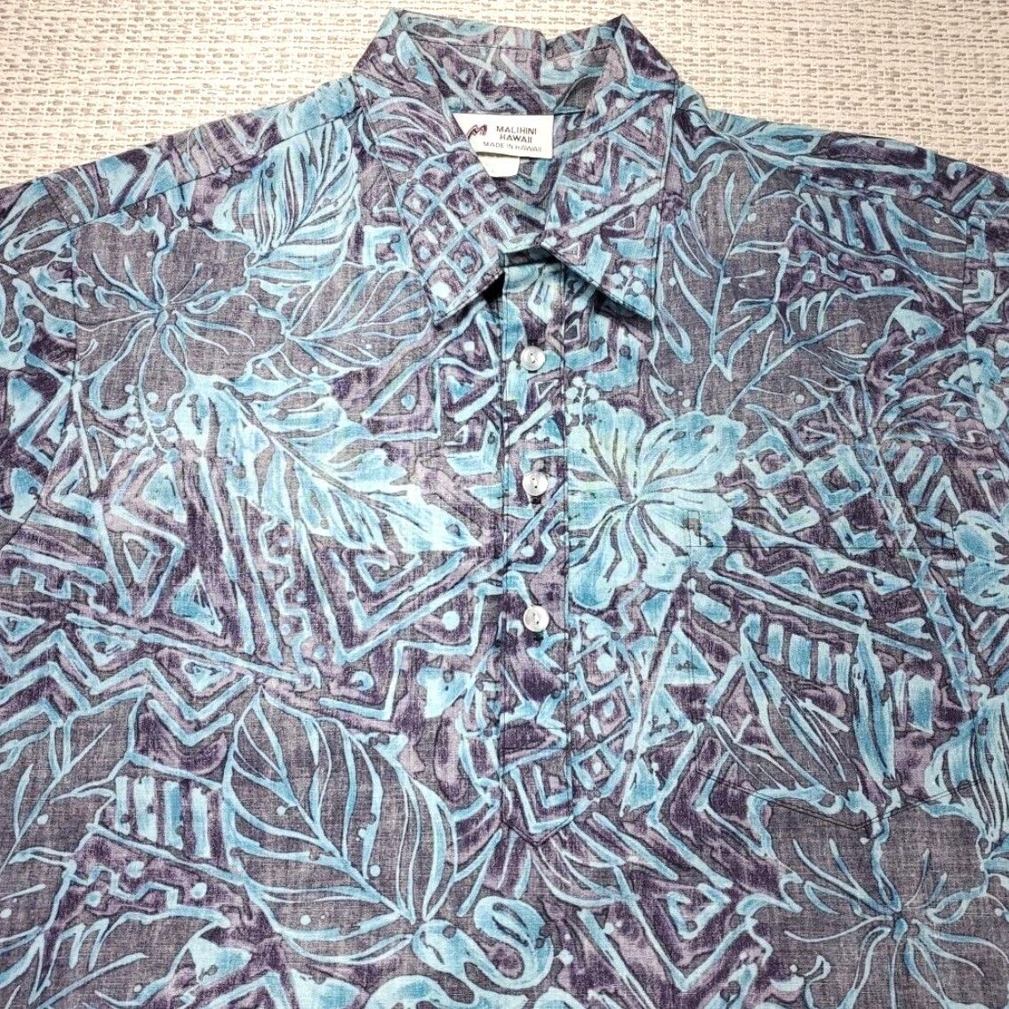 Vintage VINTAGE Malihini Hawaii Shirt Mens L Polo Floral Short Sleeve 1980s Blue Cotton Hawaiian Mens Size US M / EU 48-50 / 2 - 4 Thumbnail