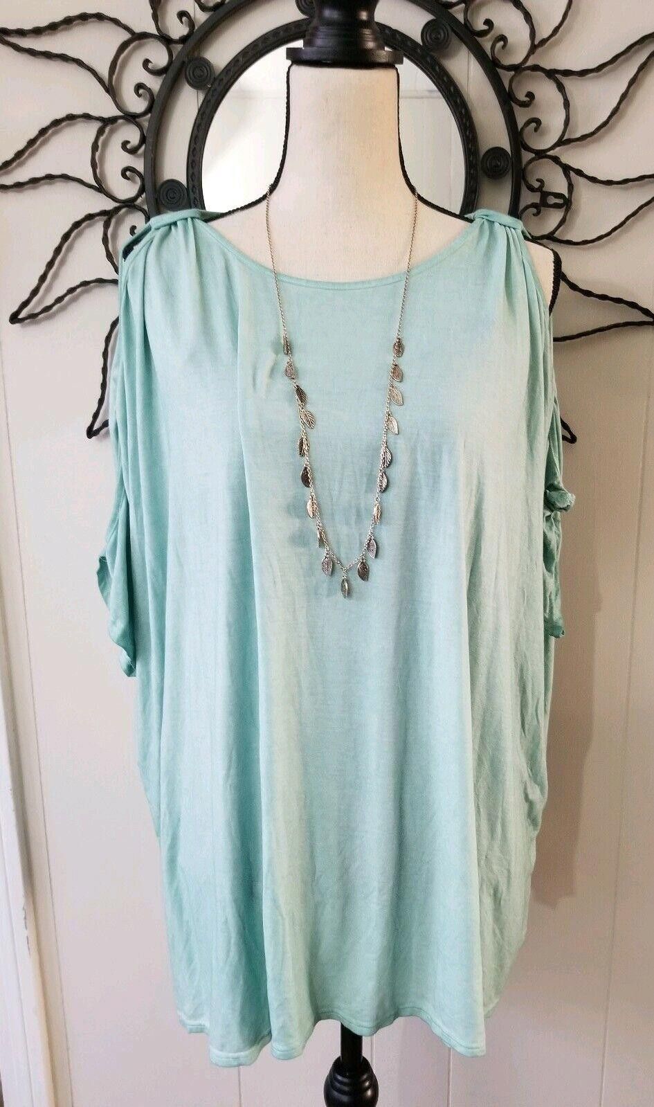 Designer Womens Mint Top small Oversized Cold Shoulder Knots Blouse Size S / US 4 / IT 40 - 6 Thumbnail