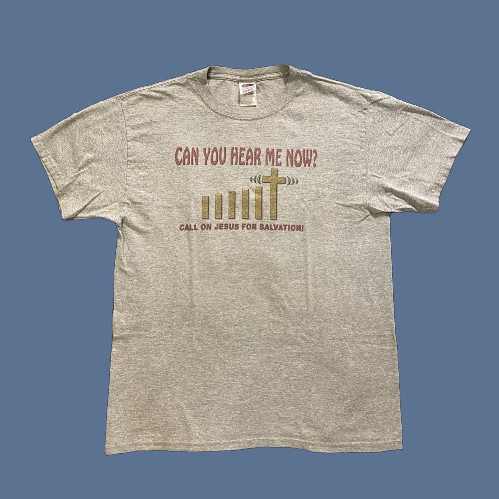 Fruit Of The Loom VINTAGE Fruit Of The Loom T-Shirt Can You Hear Me Now? Jesus Gray Adult Large Size US L / EU 52-54 / 3 - 1 Thumbnail