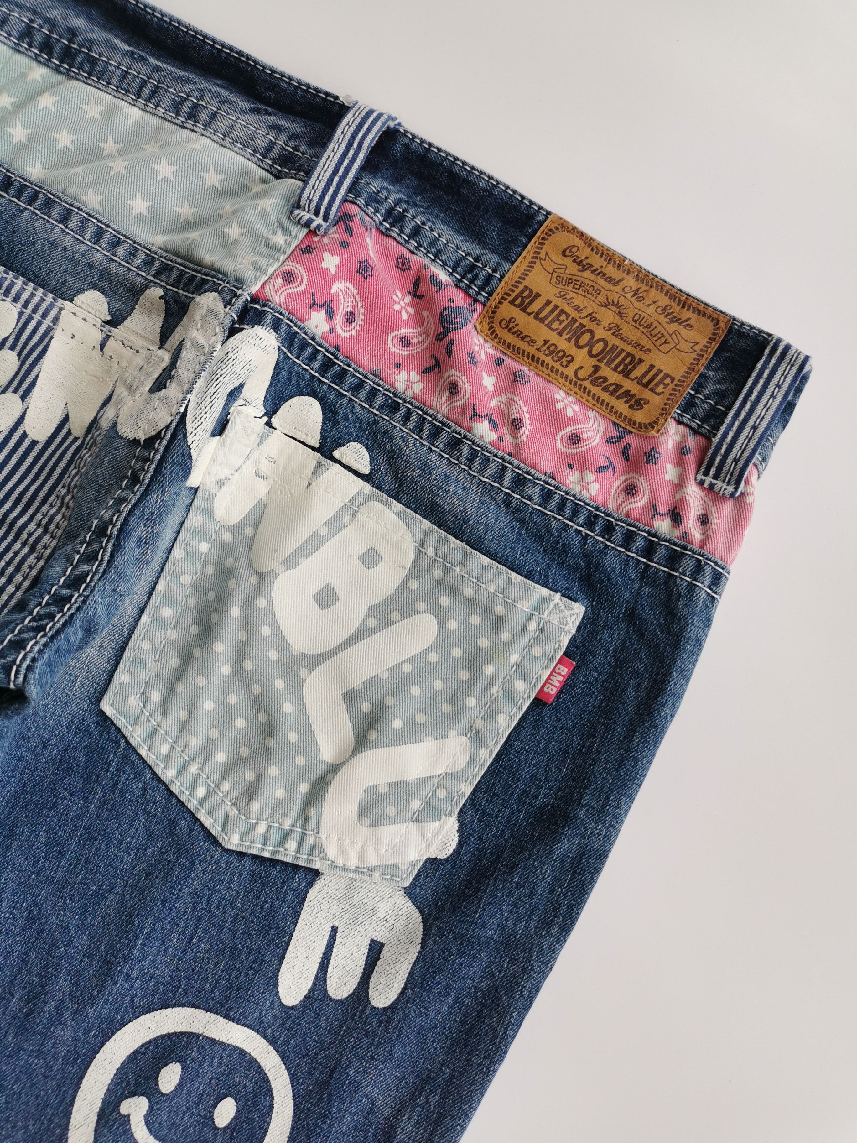 Kapital Blue Moon Blue Smiley Paisley Painted Jeans Size US 31 - 4 Thumbnail