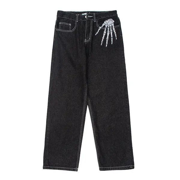 VIBE Retro Skull Hand Bone Embroidery Jeans Pant Size US 30 / EU 46 - 7 Thumbnail