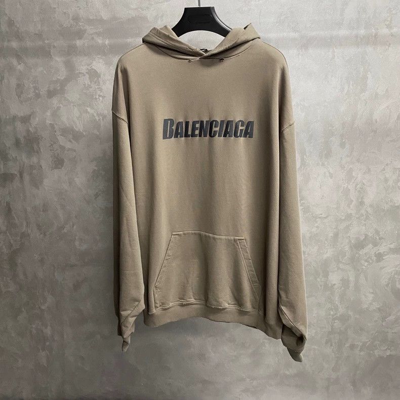 Balenciaga Balenciaga Taupe printed logo hoodie Size US S / EU 44-46 / 1 - 1 Thumbnail