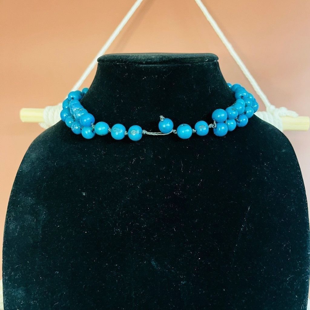 Vintage Vintage 1970s Beaded Collar Choker Necklace Teal Blue Stone Size ONE SIZE - 5 Thumbnail