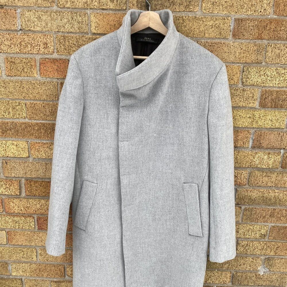Zara Zara Man Asymmetric Collared Coat Jacket Large Gray Size US L / EU 52-54 / 3 - 2 Thumbnail