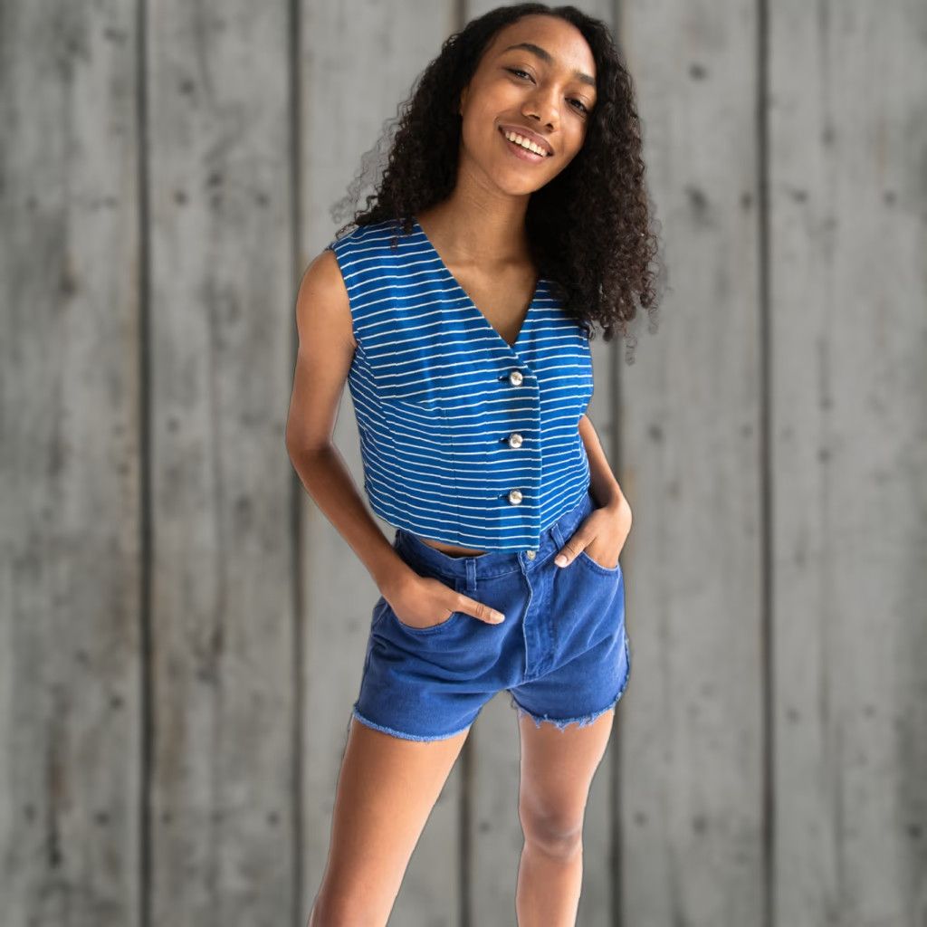 Vintage VINTAGE Joan Leslie Blue Striped Crop Vest Sleeveless Button Down Medium Shirt Womens Size US M / EU 48-50 / 2 - 1 Thumbnail