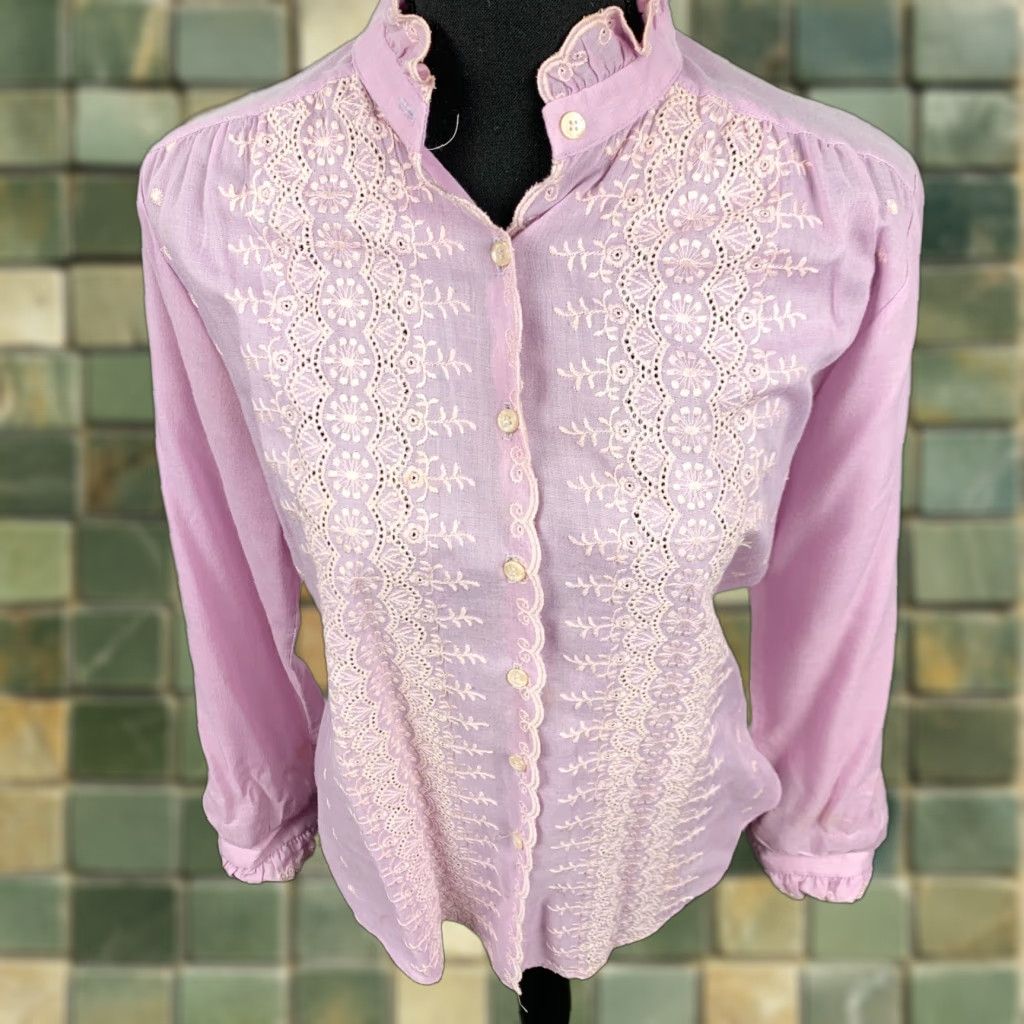 Vintage VINTAGE Laura Mae Embroidered Boho Peasant Long Sleeve Shirt Womens 12 Purple 70s Shirt Women’s Boho 1970s Size XL / US 12-14 / IT 48-50 - 1 Thumbnail