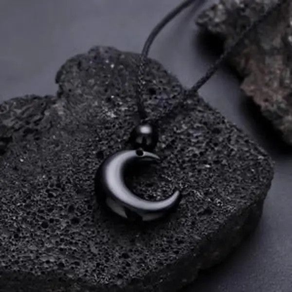 Jewelry Black Crescent Moon Pendant Necklace, Adjustable Cord Size ONE SIZE - 6 Thumbnail