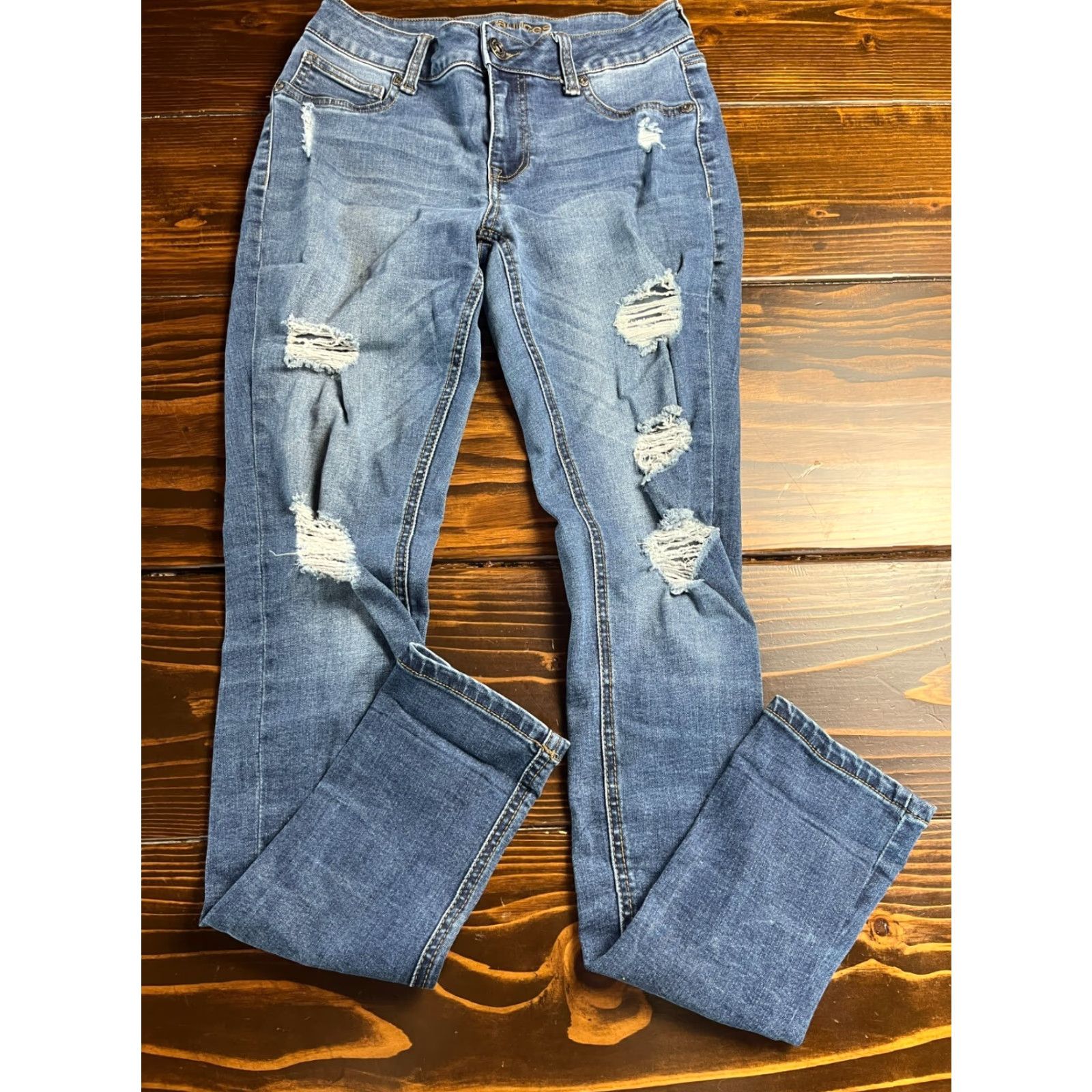 Vintage Maurices Jeans Womens Size Small Blue Denim Distressed Regular Pockets Skinny Inseam 32 in Mid Rise 8.5-10.5 in Size 28" / US 6 / IT 42 - 2 Thumbnail