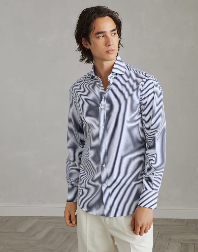 Brunello Cucinelli o1w1db10825 Stripe Pattern Cotton Shirt in Blue Size US S / EU 44-46 / 1 - 1 Thumbnail