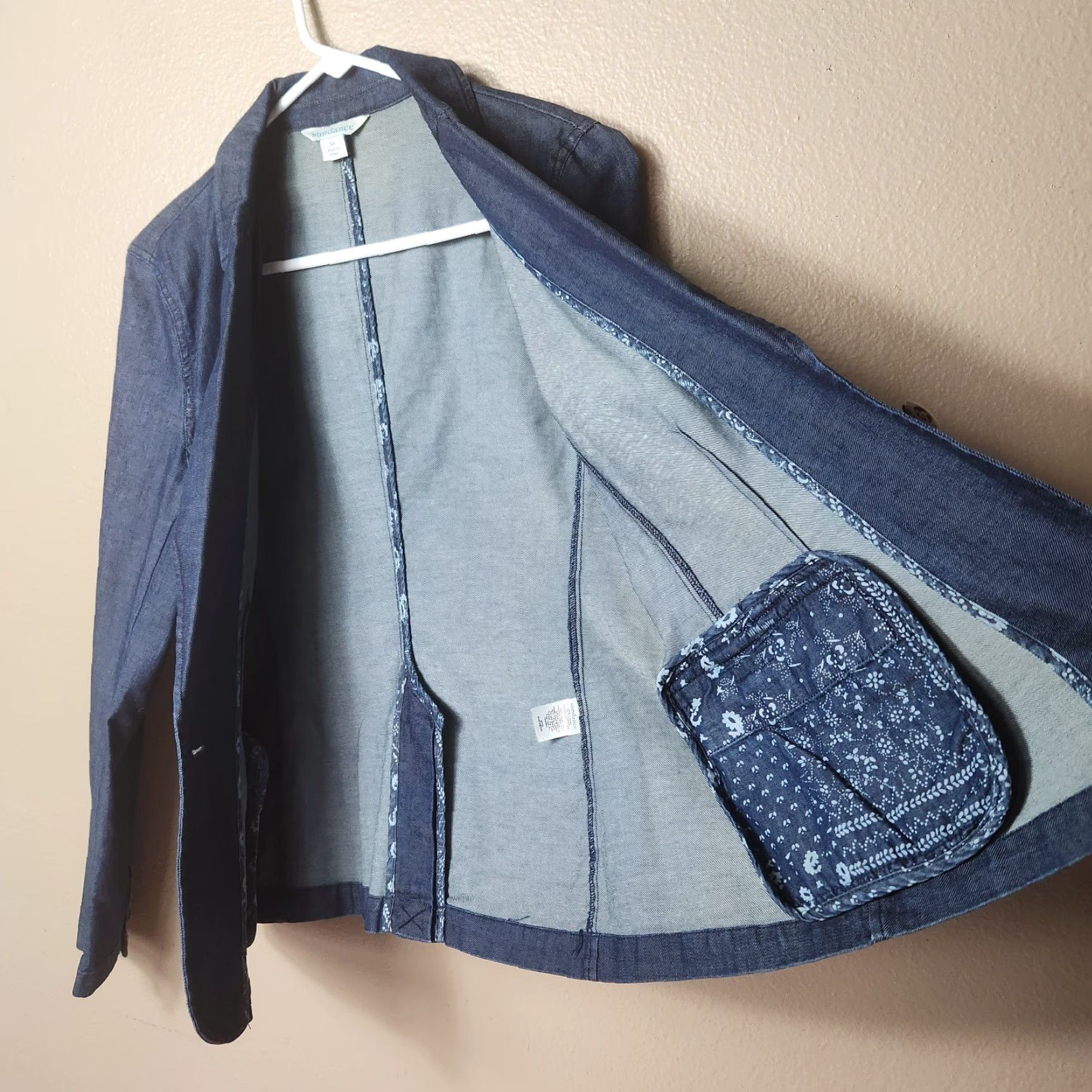 Vintage Sundance Tania Denim Dark Wash One Button Blazer-Size 10 Womens Blazer Denim Blue Bohemian Western Vintage-Style Jacket with Pockets Surgeon Cuffs Size L / US 10 / IT 46 - 5 Thumbnail